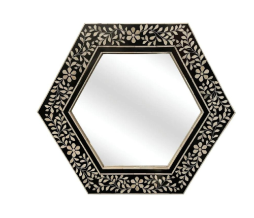 Handmade Customized Bone Inlay Hexagonal Mirror Frame